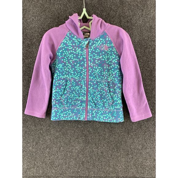 The North Face Toddler Girl Fleece Jacket Hooded Full Zip Polkadot Purple Size 3 - Picture 2 of 11